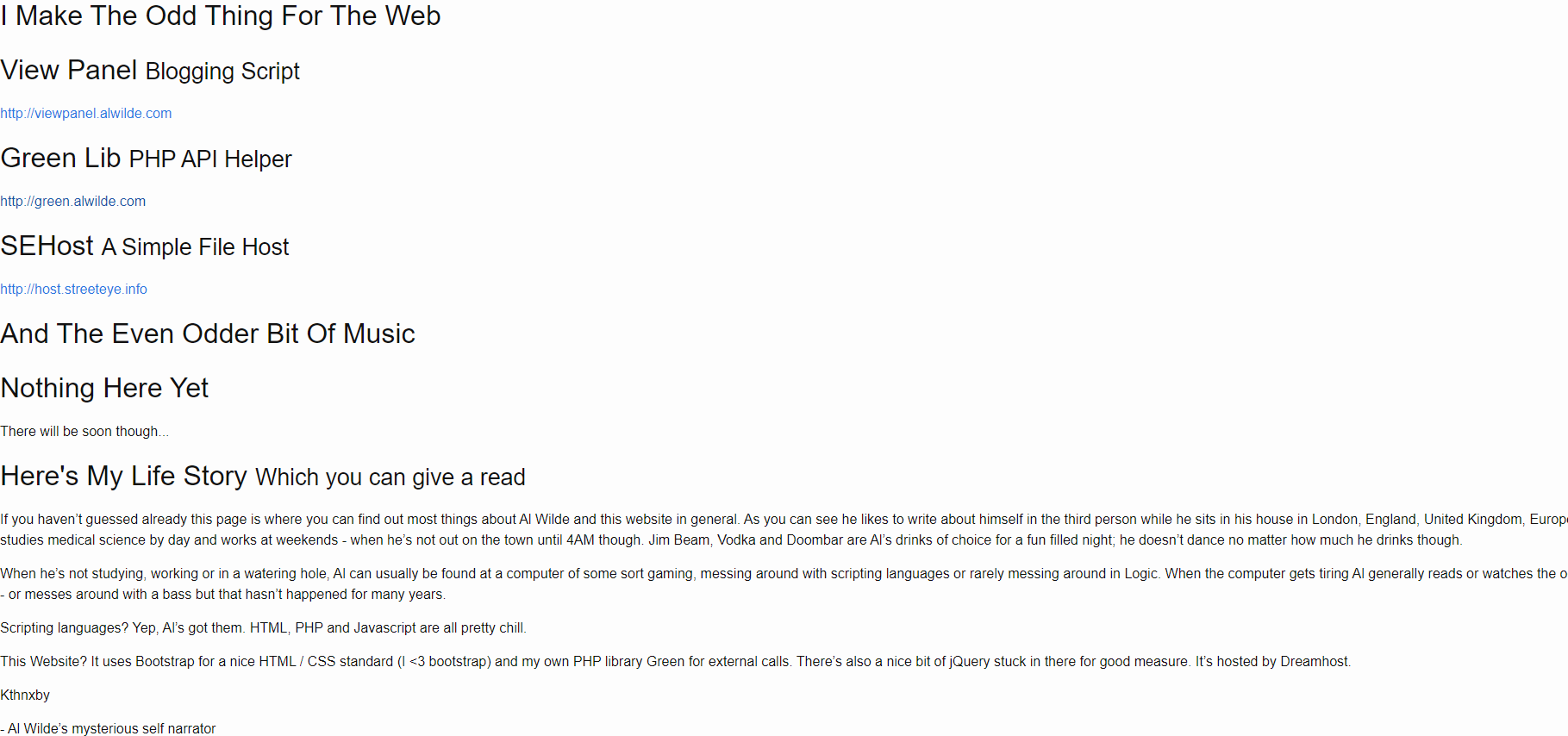 Screenshot of alwilde.com from 2013