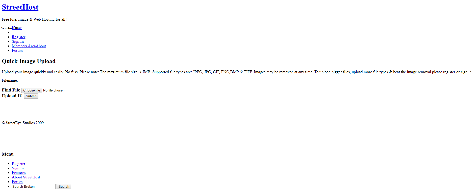Screenshot of the host.streeteye.info image host