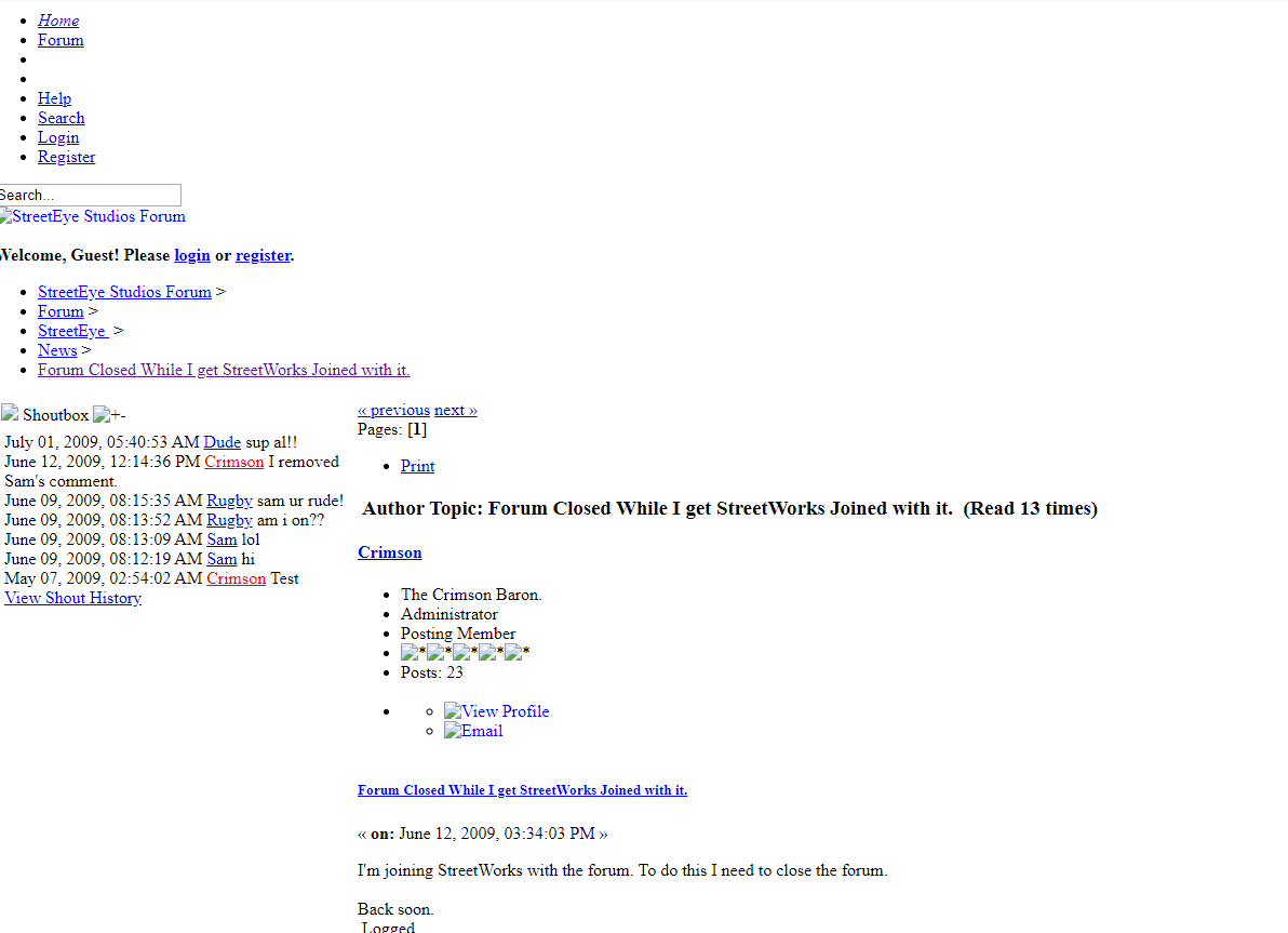Screenshot of the original streeteye.info forum site