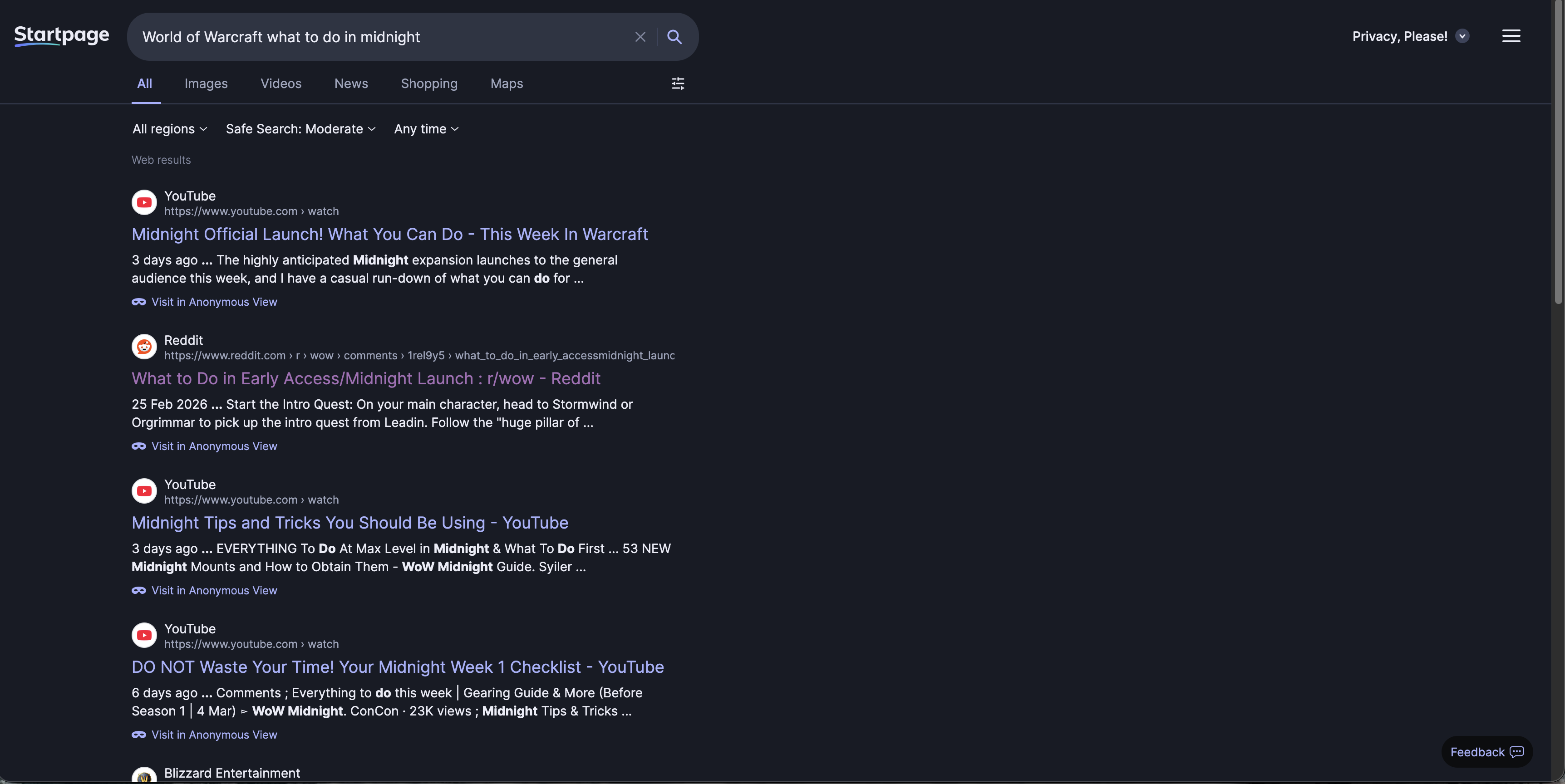 Startpage search results for World of Warcraft what to do in Midnight